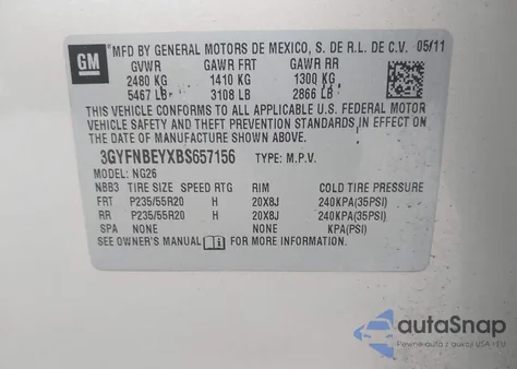 2011 Cadillac Srx Performance Collection z USA, uszkodzony, nr VIN 3GYFNBEYXBS657156